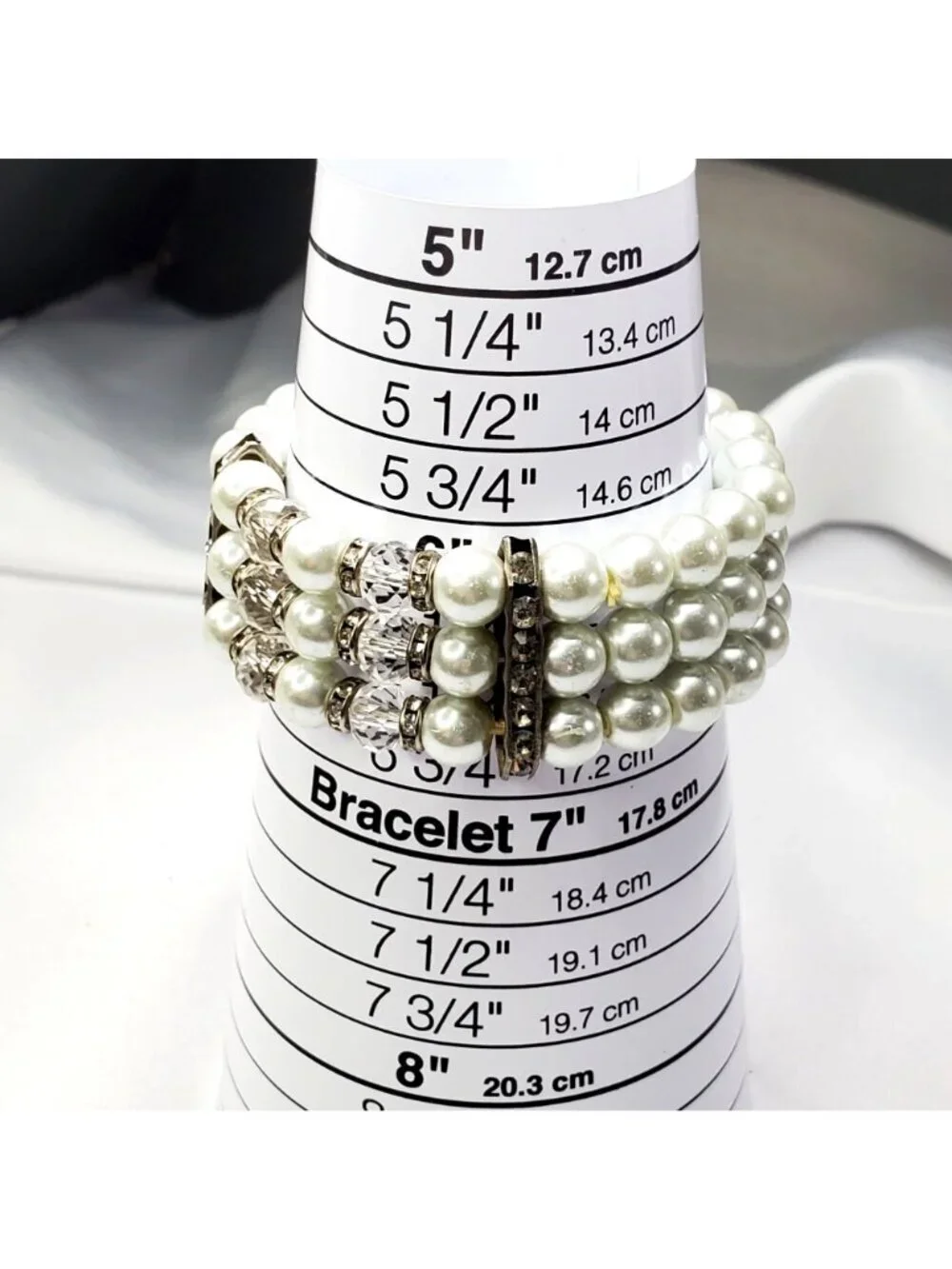 Vintage Crystal & Faux Pearl Stretch Bracelet With Rhinestone Accents Wedding